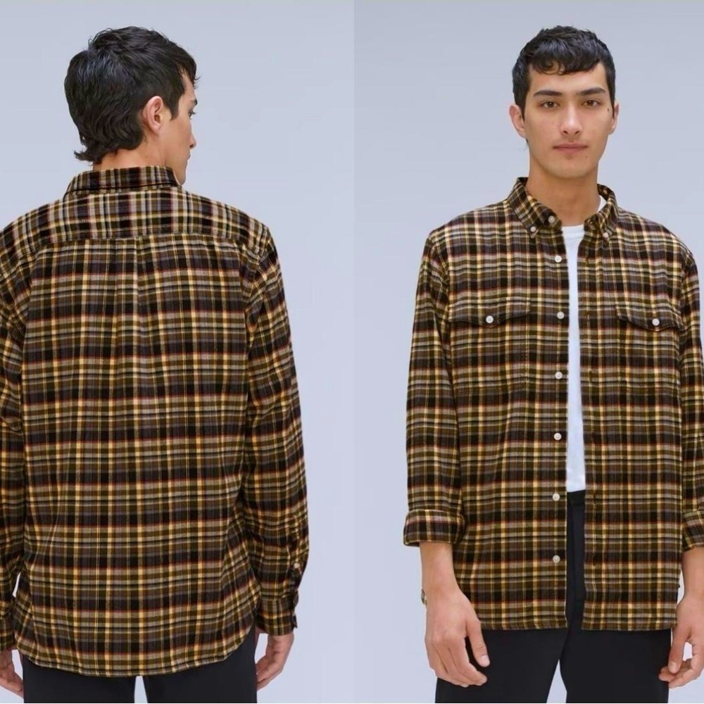 EVERLANE The Brushed Flannel Shirt Beech Plaid L